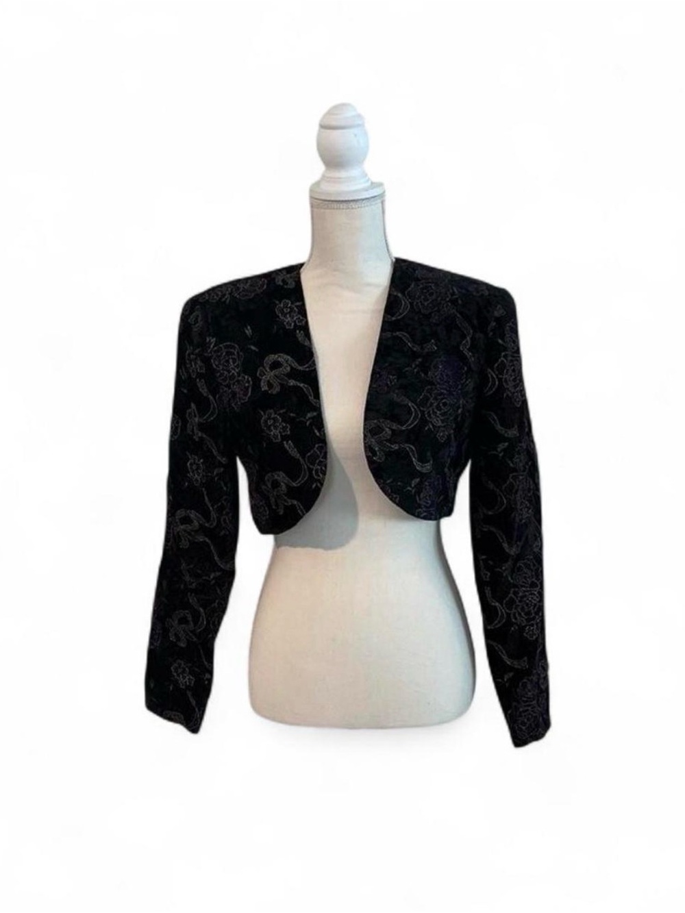 Black Embroidered Cropped Jacket - Women's Bolero